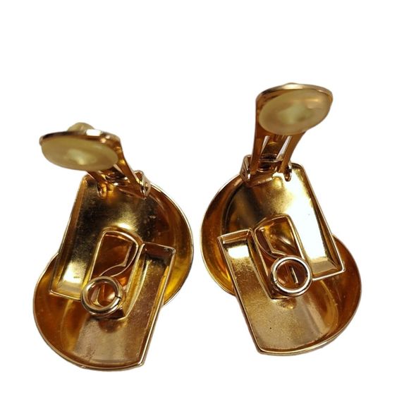 Vintage Dior Stud Earrings Gold Tone Clip On CD Logo 80s Statement - Picture 5 of 6